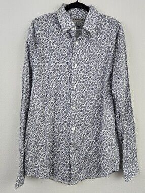 Express Fitted Blue Floral Fit Button-Front Shirt